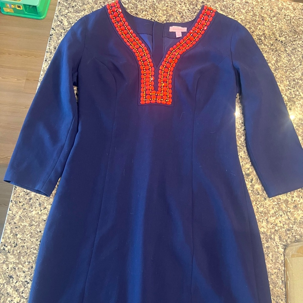 LILLY PULITZER Navy Bennett Beaded Shift Dress